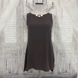 Eileen Fisher XXS Espresso Gray Bateau Neck Long Shell Silk Georgette Tank Top
